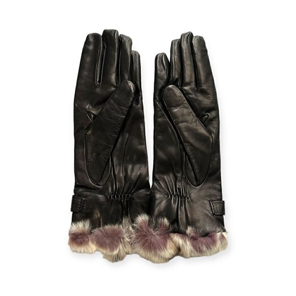 Sermoneta Leather Cashmere Lined gloves with Rabbit fur Trim size 7.5, Black NWT - Picture 5 of 12